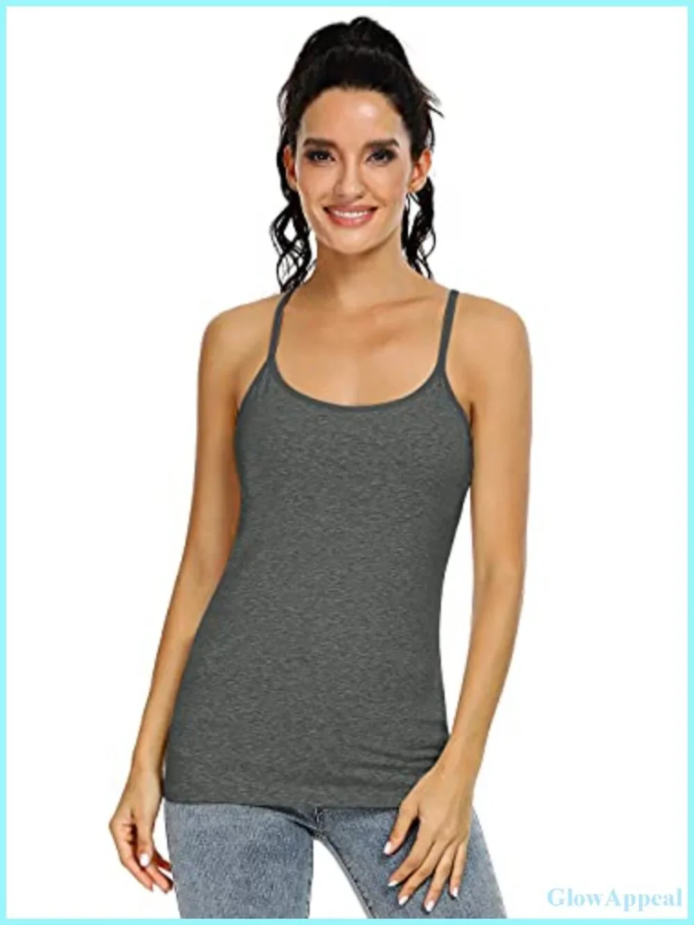 Women's Cotton Camisole Shelf Bra Tank Tops Adjustable Spaghetti Strap 3-Pack